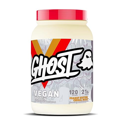 GHOST Vegan Protein Powder, Peanut Butter Cereal Milk - 2.2lb, 21g of Protein - Plant-Based Pea & Organic Pumpkin Protein - Post Workout & Nutrition Shakes, Smoothies, & Baking - Soy & Gluten-Free - Peanut Butter Cereal Milk