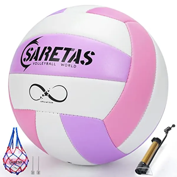 Saretas Volleyball,Beach Volleyball Official Size Outdoor/Indoor,Colorful Soft Volley Balls for Girls Youth Teens Practice Volleyballs with Pump Needles for Backyard,middle school volleyball