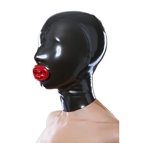 MONNIK Latex Hood Black Unisex Mask with Red Oral Sleeve Rear Zipper Handmade for Fetish Catsuit Cosplay Party Clubwear LZY0113 (S)