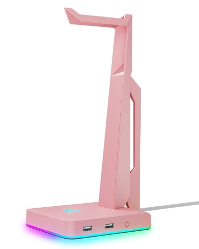IFYOO RGB Gaming Headset Stand with 2 USB Ports, Game Headphone Mount for PC, Xbox One, PS4, Switch, Earphone Holder Hanger, Great for Gaming Stations, Fancy Desk Gamer Accessories, Pink - Pink