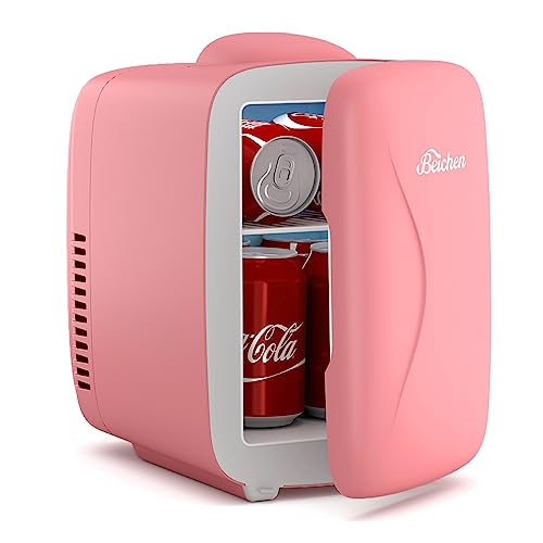 BEICHEN Mini Fridge [Upgrade], Small Fridge Rapid Cooling 4 Liter/6 Cans Skincare Fridge, Cooler and Warmer Refrigerators for Bedroom, Cosmetics, Office and Car (Pink) - Pink