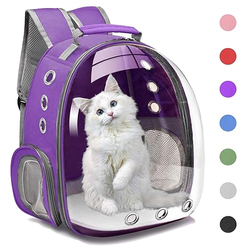 Henkelion Cat Backpack Carrier Bubble Carrying Bag, Small Dog Backpack Carrier for Small Medium Dogs Cats, Space Capsule Pet Carrier Dog Hiking Backpack, Airline Approved Travel Carrier - Purple - Purple