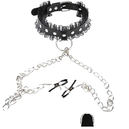 Nipple Clamps Necklaces with Chain for Women Sexy Nipple Ring with Necklaces Adjustable Nipple Noose Fake Nipple Ring Non Piercing Nipple Jewelry - Black-5
