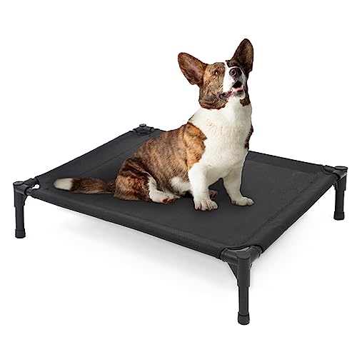 Garnpet Elevated Dog Bed for Small Dogs, Raised Dog Cot Beds Fits Up to 150 LBs, Heavy Duty Pet Cots with Durable Supportive Teslin Recyclable Washable Mesh, Indoor & Outdoor Dog Bed, Black - Small - Black