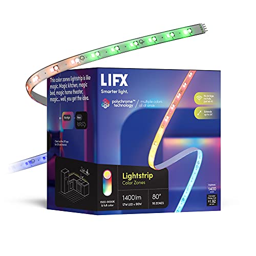 LIFX Lightstrip Color Zones, Wi-Fi Smart LED Light Strip, Full Color with Polychrome Technology™, No Bridge Required, Works with Alexa, Hey Google, HomeKit and Siri, 80" Kit - 80" Kit