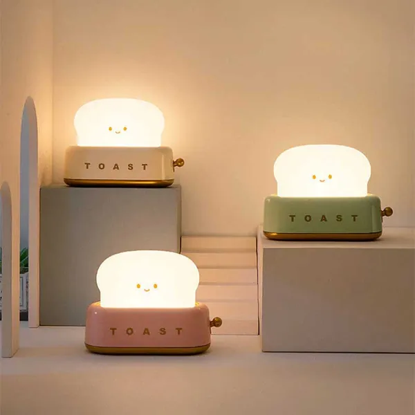 Rechargeable Cute Toaster Night Light Kids Bedroom Lamp Kawaii Home Decor