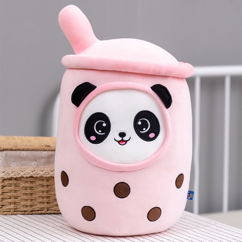 Panda Bubble Tea Cup Plushies (3 Colors, 4 Sizes) - 9" / 23cm / Pink