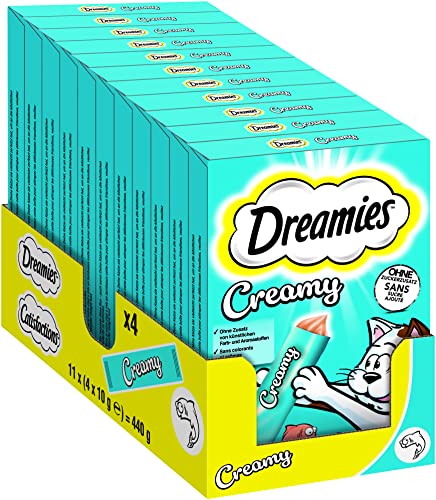 Dreamies Katzenleckerlis Creamy Snacks mit Lachs – köstlich cremiger Geschmack – 44 Portionsbeutel (11 x 4 x 10g) - Lachs - 40 g (11er Pack)
