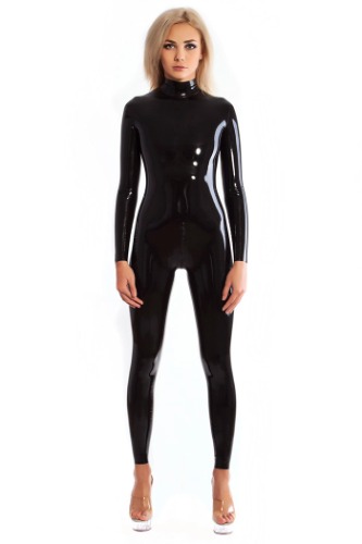 Neck entry latex catsuit with double slider crotch zipper | Default Title