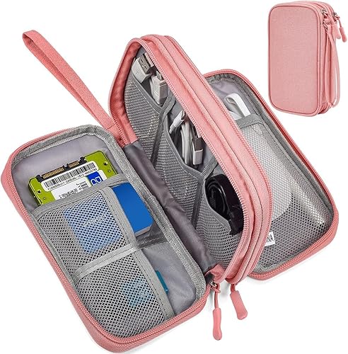 Electronic Organizer Travel Cable Accessories Bag, Electronic Organizer Case, Electronic Accessories Organizer Bag for Power Bank, Charging Cords, Chargers, Mouse, USB Cable, Earphones (Light Pink) - Double Layer - Light Pink