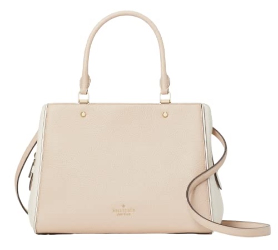 Kate Spade Leila Medium Triple Compartment Satchel Crossbody Bag Purse Handbag - Beige