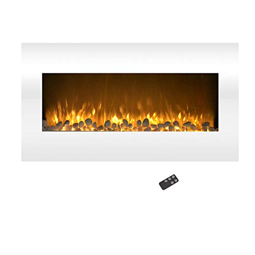 36-Inch Wall Mounted Electric Fireplace - 10-Color LED Flame and 3 Media Backgrounds with Adjustable Brightness and Remote by Northwest (White) - 36" - White
