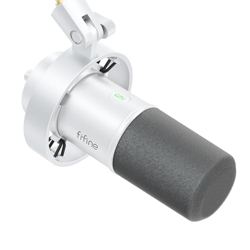 FIFINE XLR/USB Dynamic Microphone for Podcast, Vocal Recording Mic for PC with Mute Button, Headphones Jack, Gain Knob, Studio Mic for Streaming, Voice Over, Music Singing-K688 White