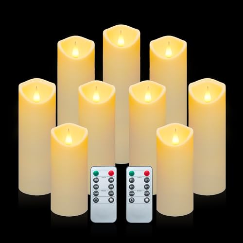 Aignis LED Flameless Candles with 10-Key Remote Timer, Battery Operated Electric Candles Outdoor Heat Resistant for Home/Halloween/Christmas Exquisite Décor, Ivory Set of 9 - Ivory
