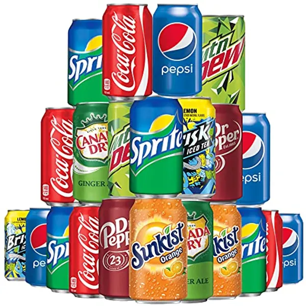 Murai - (Pack of 22) Soda Variety Pack | 8 Multi Flavors Soft Drink Bundle | Assortments of Cola, Pepsi, Sprite, Mountain Dew, Dr. Pepper, Sunkist, Canada Dry Ginger Ale, Brisk Iced Tea | The Beverage Care Package - Multi Flavor - 12 Fl Oz (Pack of 22)