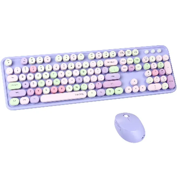 Colorful Computer Wireless Keyboard Mouse Combos, Typewriter Flexible Keys Office Full-Sized Keyboard, 2.4GHz Dropout-Free Connection and Optical Mouse (Purple-colorful)
