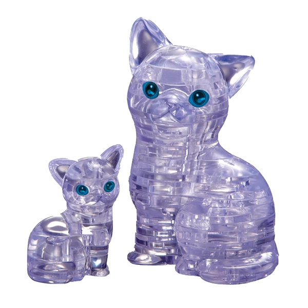 Bepuzzled Original 3D Crystal Puzzle - Cat & Kitten, Clear - Fun yet challenging brain teaser that will test your skills and imagination, For Ages 12+