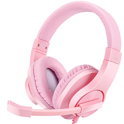 DIWUER Gaming Headset for Xbox One, PS4, Nintendo Switch, Bass Surround and Noise Cancelling 3.5mm Over Ear Headphones with Mic for Laptop PC Smartphones, Pink - Pink