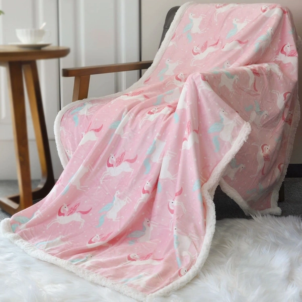 BORITAR Sherpa Throw Blanket Super Soft Warm Ultra Luxurious Fleece Blanket for Baby Children Teens, Young Girls or Adult Minky Blanket with Sherpa Plush Backing (50 x 60 Inch , Lovely Pink Unicorn)