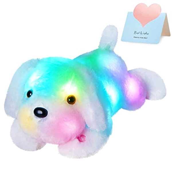 WEWILL 18'' Light up White Puppy Dog LED Stuffed Animal with Colorful Night Light Glow Soft Plush Toy Gifts for Kids on Christmas Birthday
