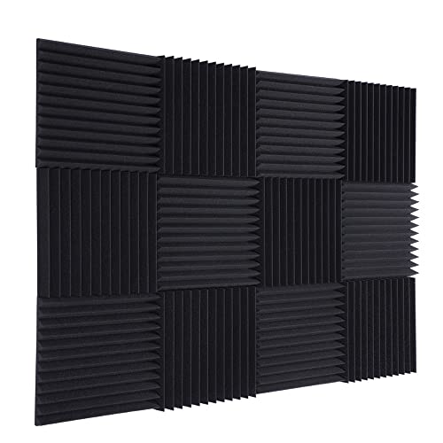 TRUE NORTH Acoustic Foam Panels 12 Pack w/Adhesive (2.5 & 5cm Thick) Acoustic Panels Sound Absorbing Panel - Sound Panels Noise Reducing For Walls - Sound Foam Panels, Sound Pads For Walls Noise Foam - 2.5cm - Charcoal Black