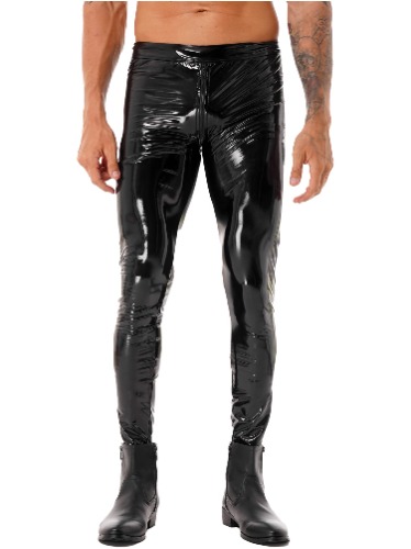 CHICTRY Men's Faux Leather Skinny Zipper Crotch Pants Stage Club Long Trousers Tight Gothic Leggings