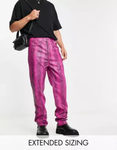 ASOS DESIGN dad jean in pink snake print croc leather look