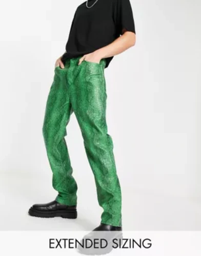 ASOS DESIGN dad jean in green snake print croc leather look