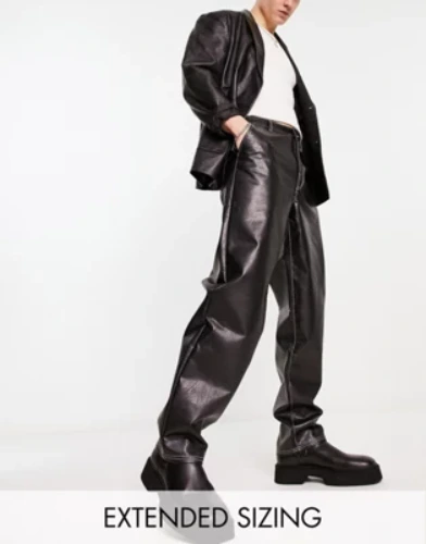 ASOS DESIGN baggy leather look trousers in black