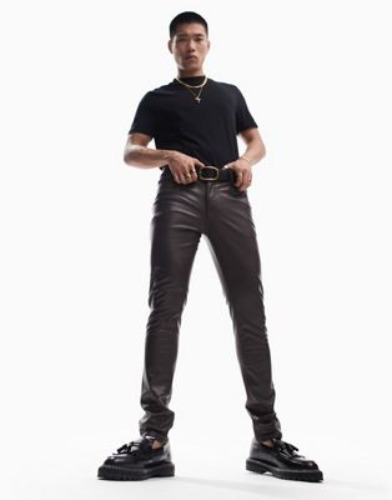 ASOS DESIGN skinny fit jean in brown leather look