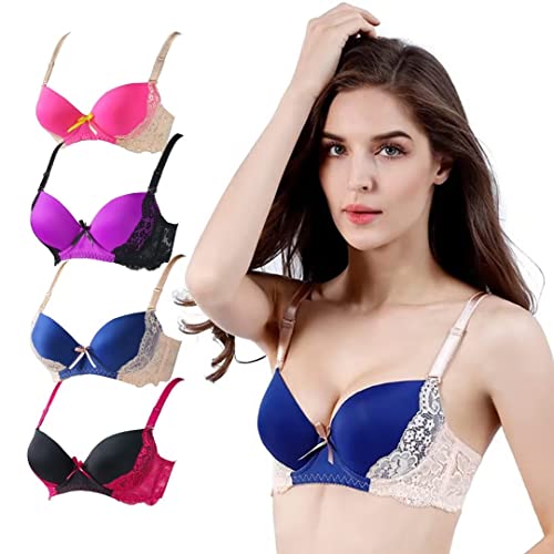 YooMee Women's Underwire Bra Set Full Cup Lace Bra 4 Pack of Push Up Bras - 34B Yz077