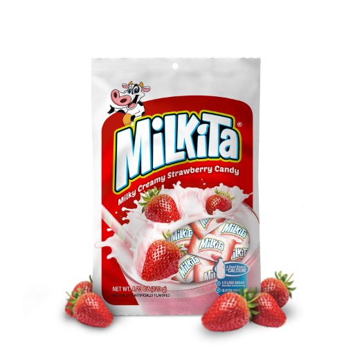 Milkita Creamy Shake Candy Bag, Gluten Free Chewy Candies with Calcium & Real Milk, Zero Trans Fat, Low-Sugar, Strawberry Flavor, 30 Pcs