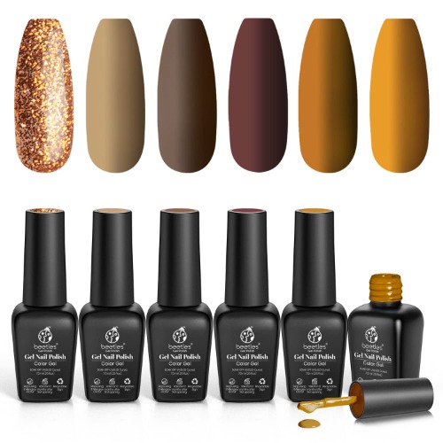 Beetles Gel Nail Polish Set, Caramel Colors Series Brown Yellow Nail Gel Gold Glitter Gel Polish Fall Winter Gel Nail Kit Soak Off Nail Lamp LED Cured for Thanksgiving Nail Art Design Gifts for Women - Caramel Swirl