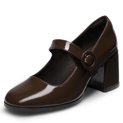 DREAM PAIRS Chunky Heels for Women Block Heels Closed Toe Mary Jane Shoes Comfortable Dress Office Church Pumps - 8 Bright Brown