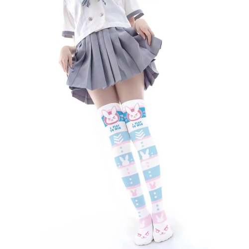D.Va Thigh High Stockings for Overwatch Fans and Kawaii Gamers - Striped