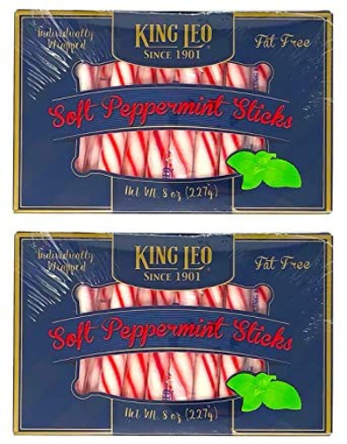 King Leo Soft Peppermint Sticks - 8 oz Pack of Two – Individually Wrapped Peppermint Sticks Fat Free