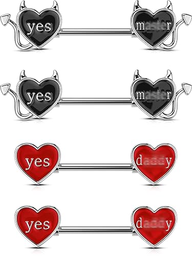 OUFER Devil Nipple Rings 4PCS 316L Letter Stainless Steel Nipplerings Barbells Nipple Piercing Jewelry for Women - Yes Master