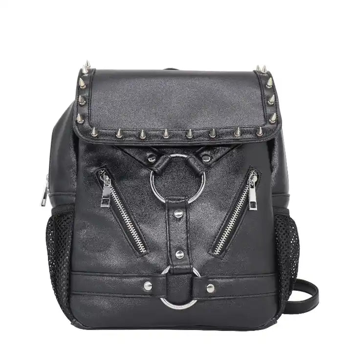 Black Red Gothic Rivet Backpack - Black