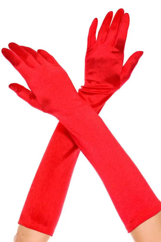 Red Extra Long Satin Gloves - ONE-SIZE / Red