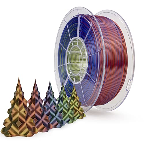 ZIRO PLA Filament Triple Color Coextrusion Silk 3D Printer Filament 1.75mm for 3D Printer & 3D Pen, Multicolor PLA Rainbow Filament, 1kg(2.2lbs),Aurora - Aurora
