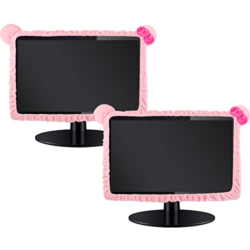 2 Pcs 20''-29'' Kawaii Computer Monitor Cover with Cat Ear Design, Furry Cute Pink Monitor Dust Cover Protector Lovely Monitor Accessories Laptop TV LCD Screen Monitor Decoration for Tablet Desk Decor