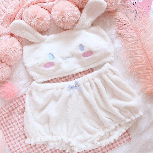 Fuzzy Kawaii Lingerie Sets - White / M