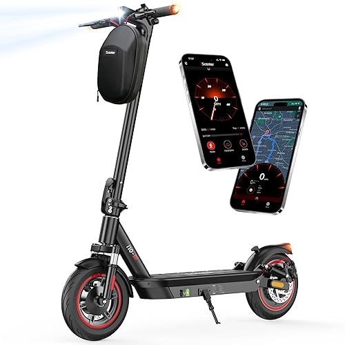 iScooter Electric Scooter for Adults, 45KM Long Range & 40 KM/H Speed, 10" Pneumatic Tires, Dual Suspensions & Disc Brake, Foldable Commuting E Scooter with Map APP & Turn Signal - 45KM Range & 40KM/H with APP