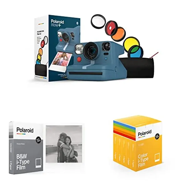 Polaroid Now+ Blue Gray (9063) - Bluetooth Connected I-Type Instant Film Camera with Bonus Lens Filter Set & Instant Color I-Type Film - 40x Film Pack (40 Photos) (6010)