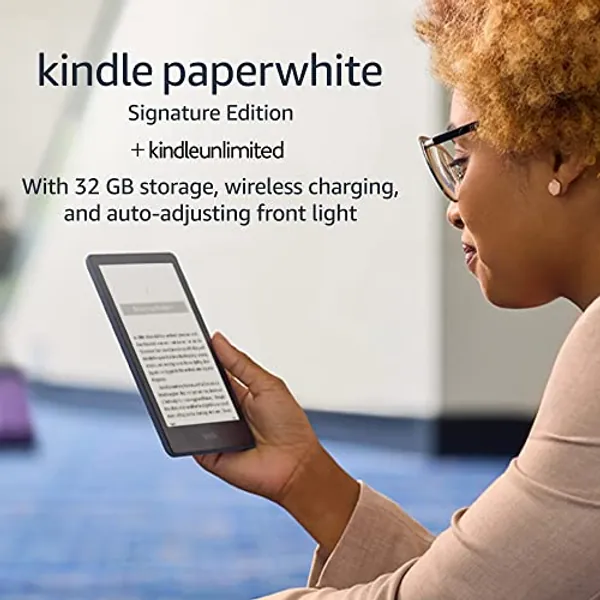 Kindle Paperwhite Signature Edition (32 GB) – With a 6.8" display, wireless charging, and auto-adjusting front light – Without Lockscreen Ads +3 Months Free Kindle Unlimited (with auto-renewal) – Denim
