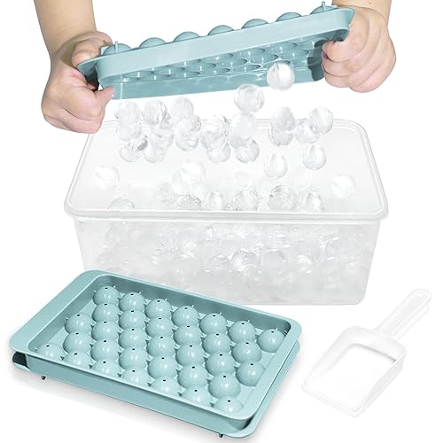 FOR MANGO: WIBIMEN Ice Cube Tray with Lid and Bin - Round Ice Trays for Freezer with Lid - Ice Cube Trays for Freezer with Ice Container (1"-2PACK Blue) - 1"-2PACK - Blue