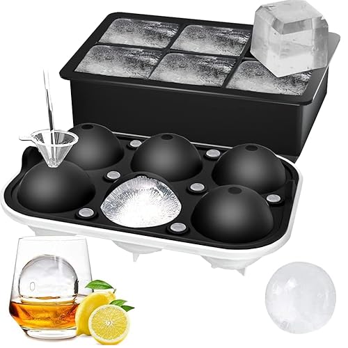 FOR MANGO: Ice Cube Trays (Set of 2), Sphere Ice Ball Maker with Lid & Large Square Ice Cube Maker for Whiskey, Cocktails and Homemade, Keep Drinks Chilled Black - Black