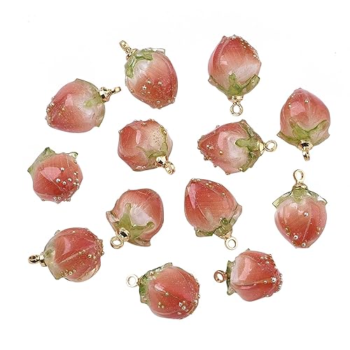 10pcs Transparent Acrylic Pink Flower Rose Bud Charms 