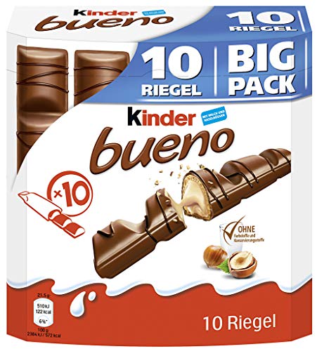 Ferrero kinder bueno Big Pack – Schokoriegel mit Milch-Haselnuss-Creme – 1 Packung mit je 10 Einzelriegeln (10 x 21,5 g)