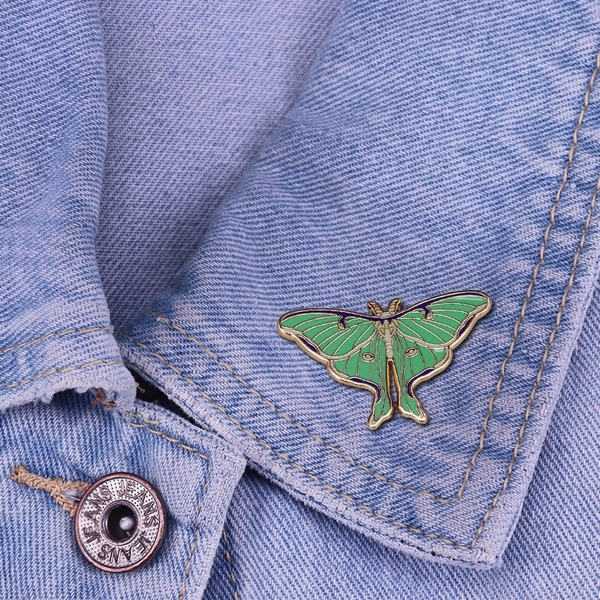 Luna Moth Pin Green Moth Pin Silkworm Moth Enamel Brooch Butterfly Moth Enamel Pin Moth Pin Badge Butterfly Enamel